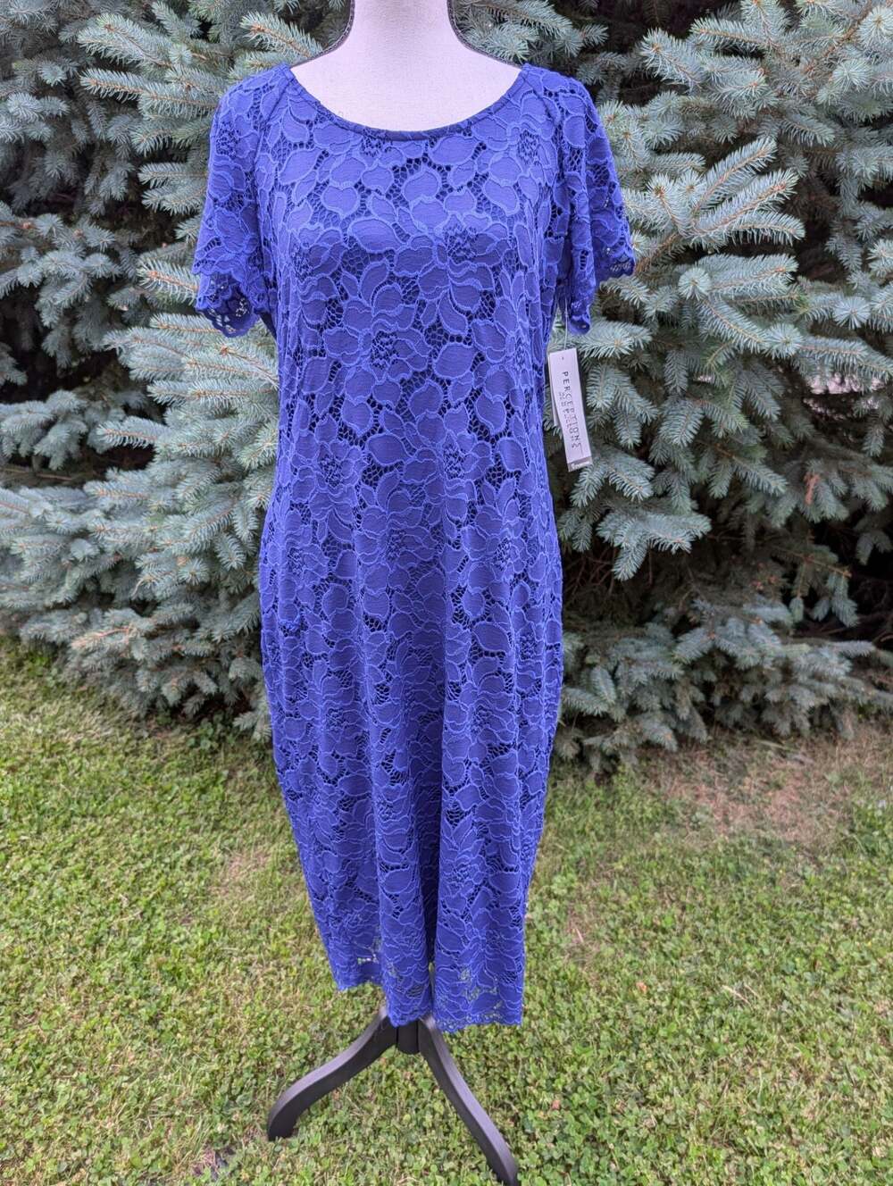 Perceptions New York Cobalt Blue Floral Lace Sheath Dress, Size 10